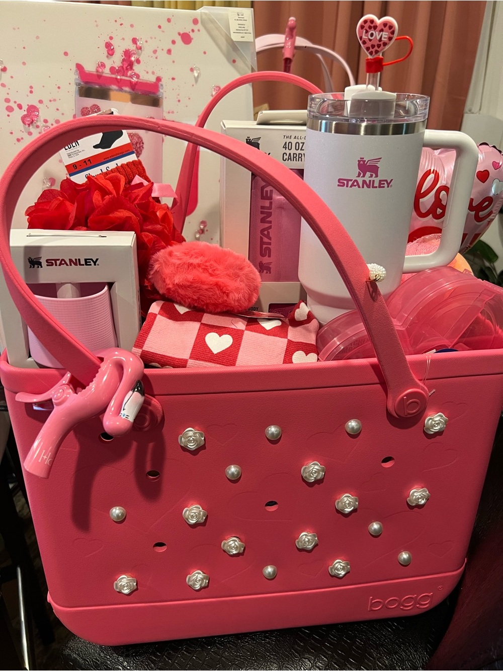 CROCS Pink Bogg-Style Tote with Flower Studs